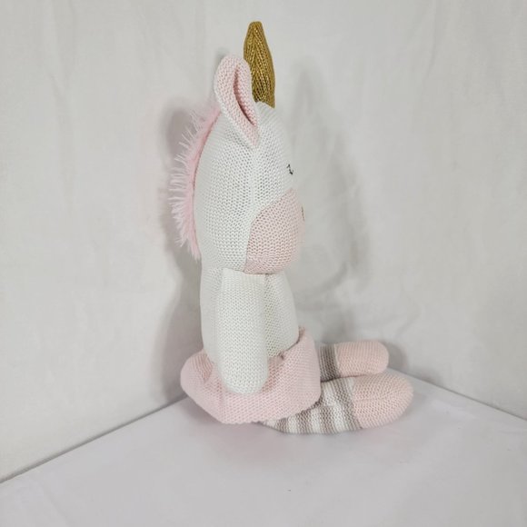 Living Textiles Kenzie Unicorn Plush Rattle 16” Knit Pink White Stuffed Toy - Picture 3 of 10